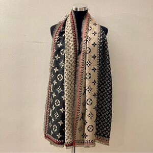 L V Silk & Wool Monogram Oversized Shawl / Scarf